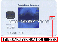 Amex credit card with the four digit CVV number highlighted on the front of the card