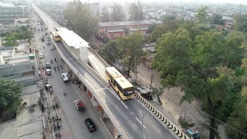 Large Indian bus on BRT route in Amritsar India