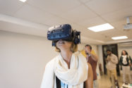 Blonde woman with VR device