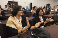 Shreya Gadepalli. ITDP South Asia Director and Pranjali Deshpande, Senior Programme Manager with ITDP India, applauded as Pune was announced.