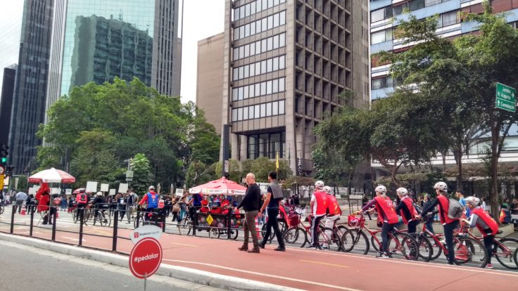 Cyclists on Avenida Paulista in Sao Paulo