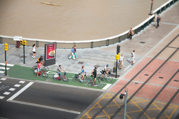 Aerial view of bike lane in Zaragoza Spain