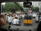View of road from bus in Chennai, India.
