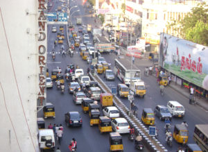 Automobile traffic in Chennai, India.